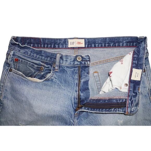 Gap Jeans 1969 Men 33x34 Selvedge Denim Slim Fit Blue DIstress - Picture 3 of 6